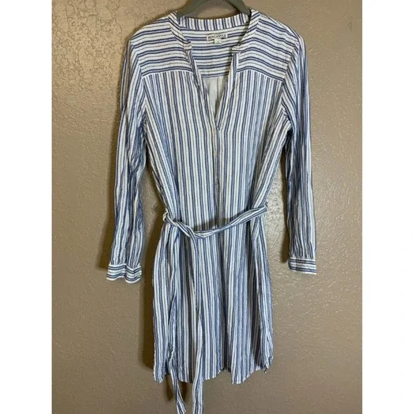 J. Crew | Dresses | J Crew Mercantile Linen Blend Shirt Dress Small Blue  White | Poshmark